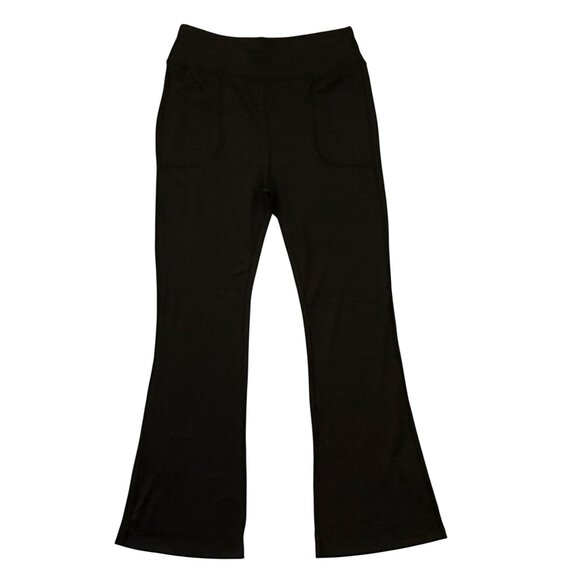 Pants - Womens Size Large Black Flared Knit Pull On Pants With Pockets